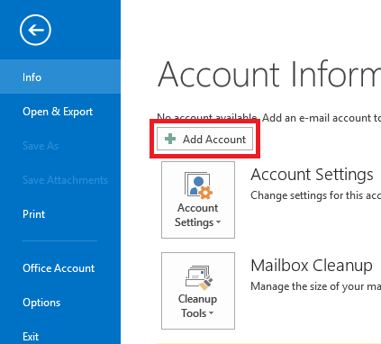Add account in Outlook