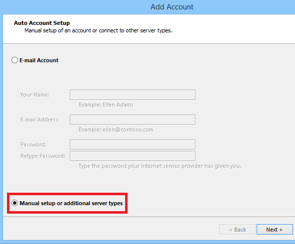 Outlook Manual Setup