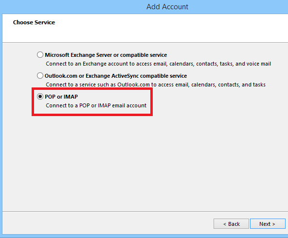 Setup Outlook POP IMAP