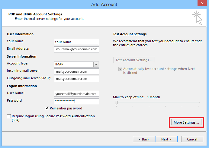 Outlook Email Settings