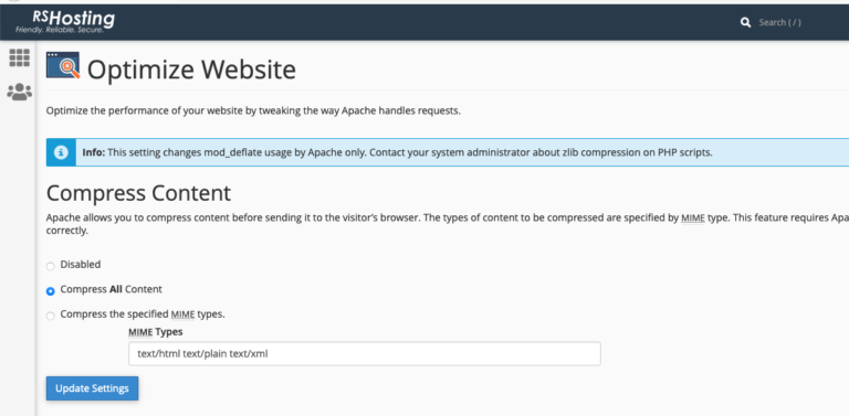 gzip compression cpanel
