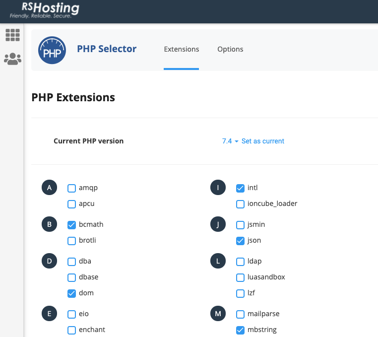 cPanel select php version