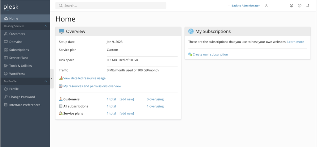 Windows Reseller Hosting Admin Plesk control panel